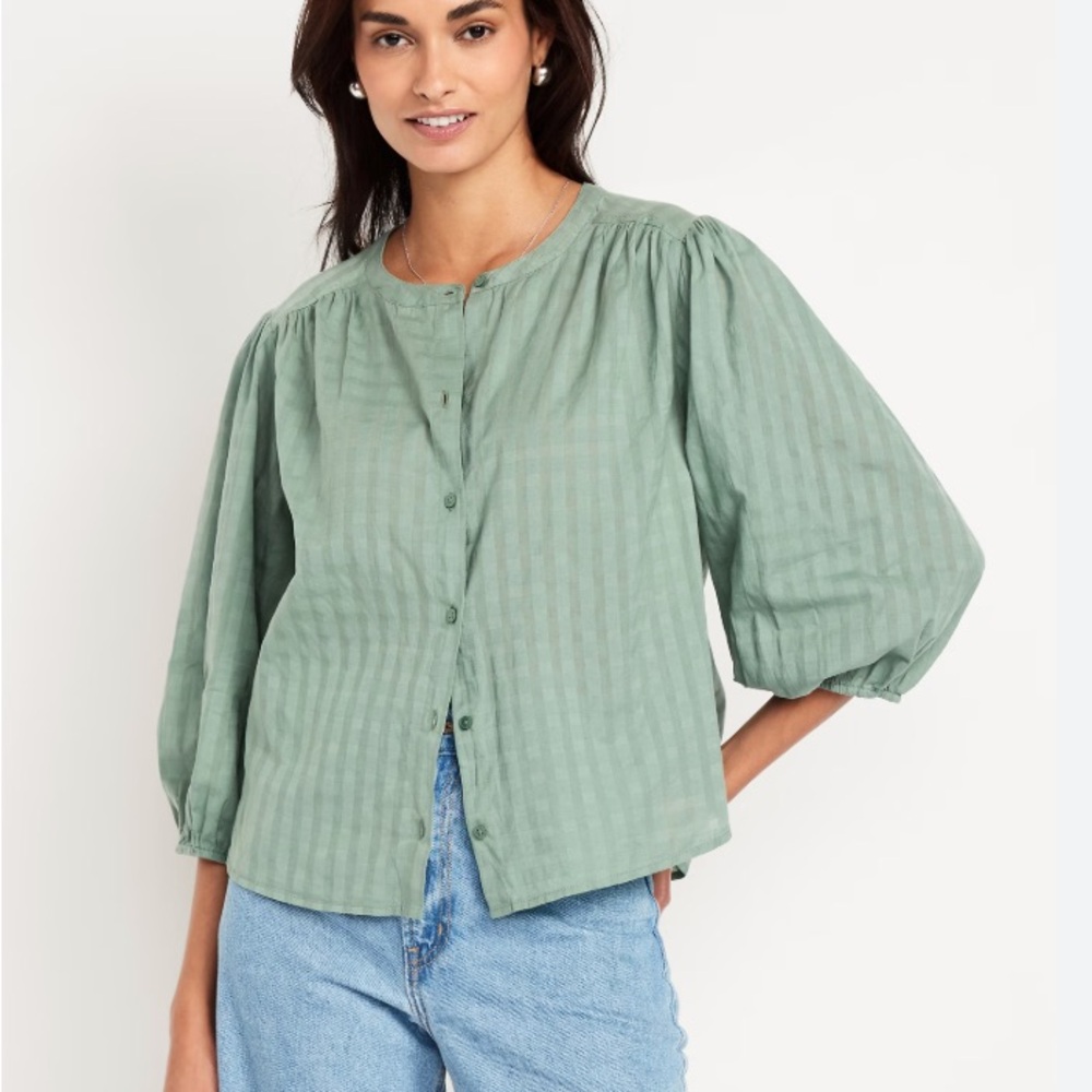 Old Navy Button-Down Dobby Shirt - Green - Large